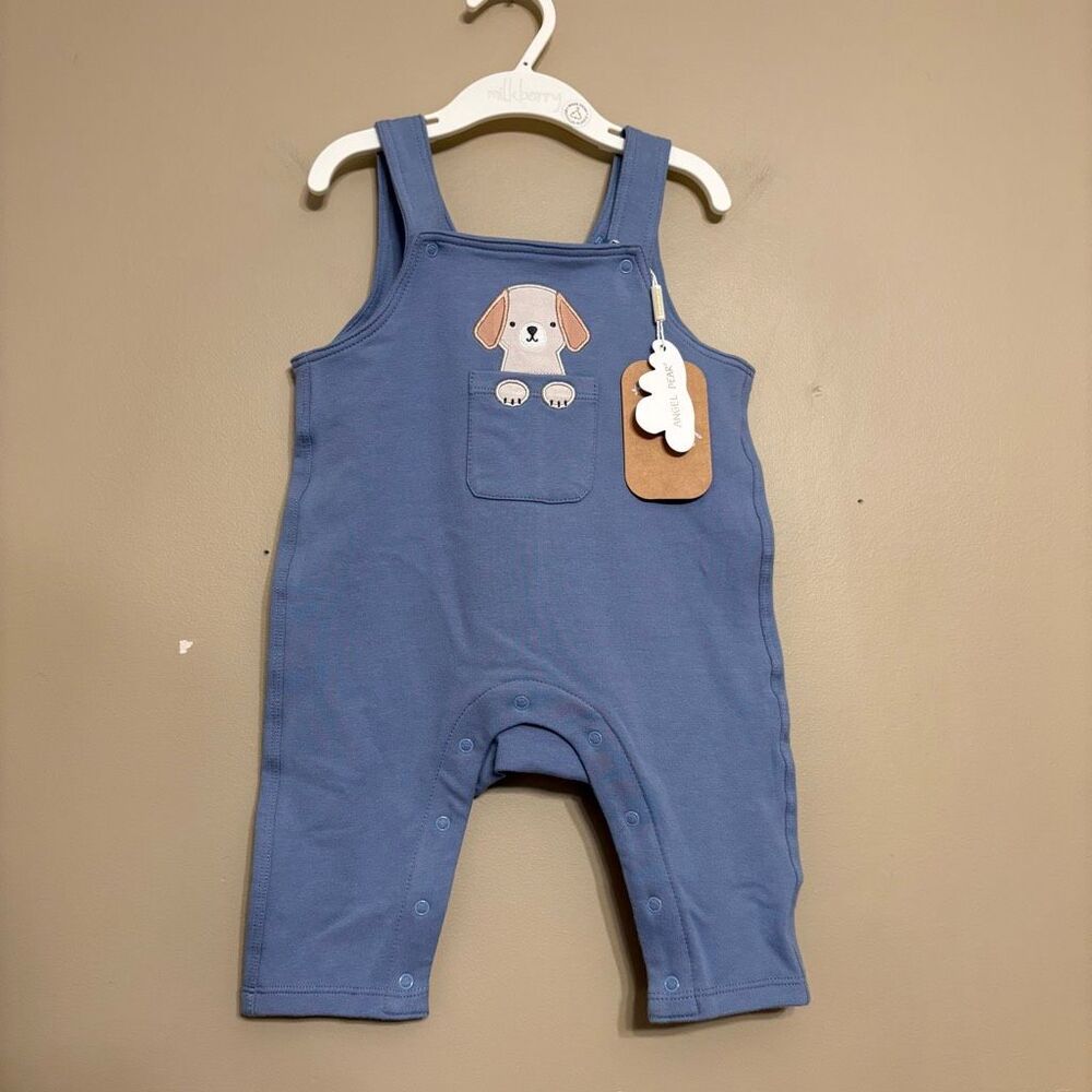 Angel Dear Baby Unisex French Terry Embroidered Dog Pocket Overall 3-6M NWT